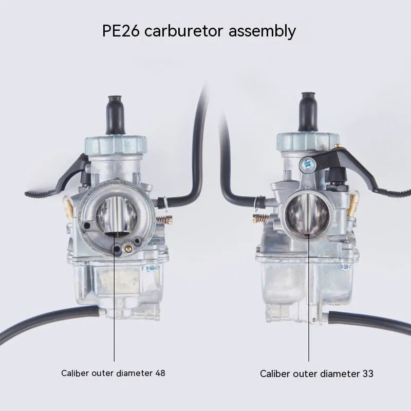 Motorcycle carburetor assembly with flat suction plunger design in Ba Jia and PE26 specifications