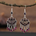 Purple retro crystal fringe drop earrings with ethnic style elements