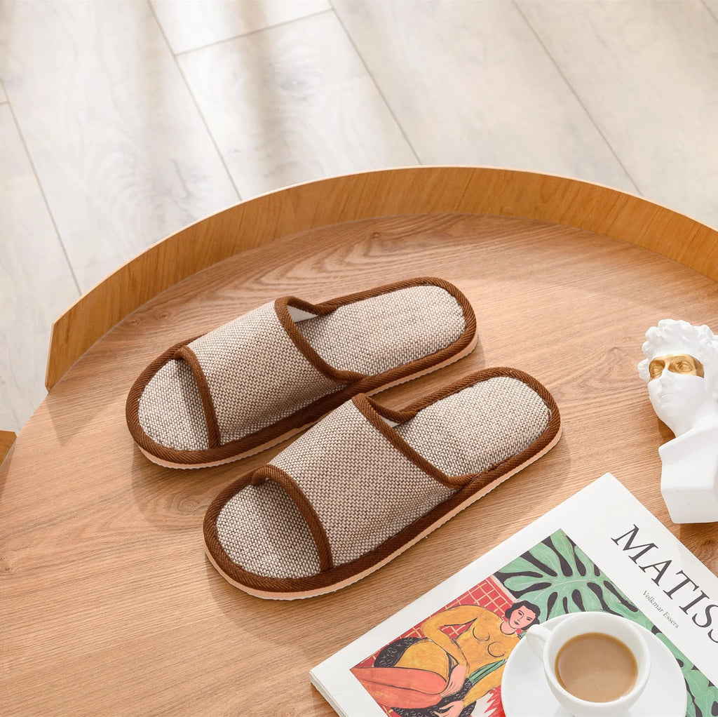 Women's open toe linen slippers in multiple colours with thickened sole