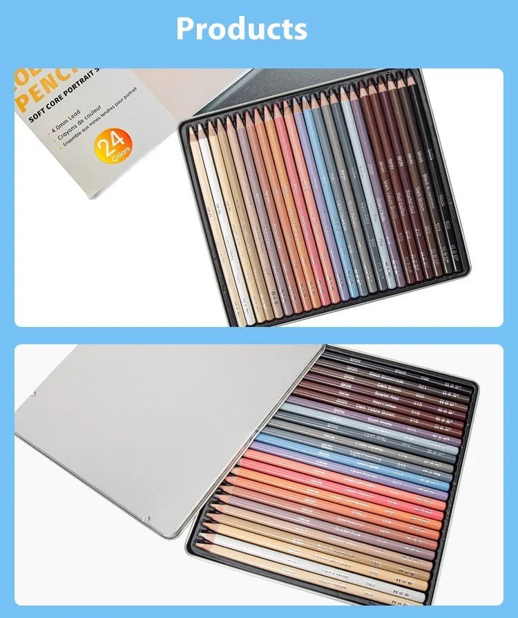24-colour skin tone pencil set for portrait drawing in iron storage case