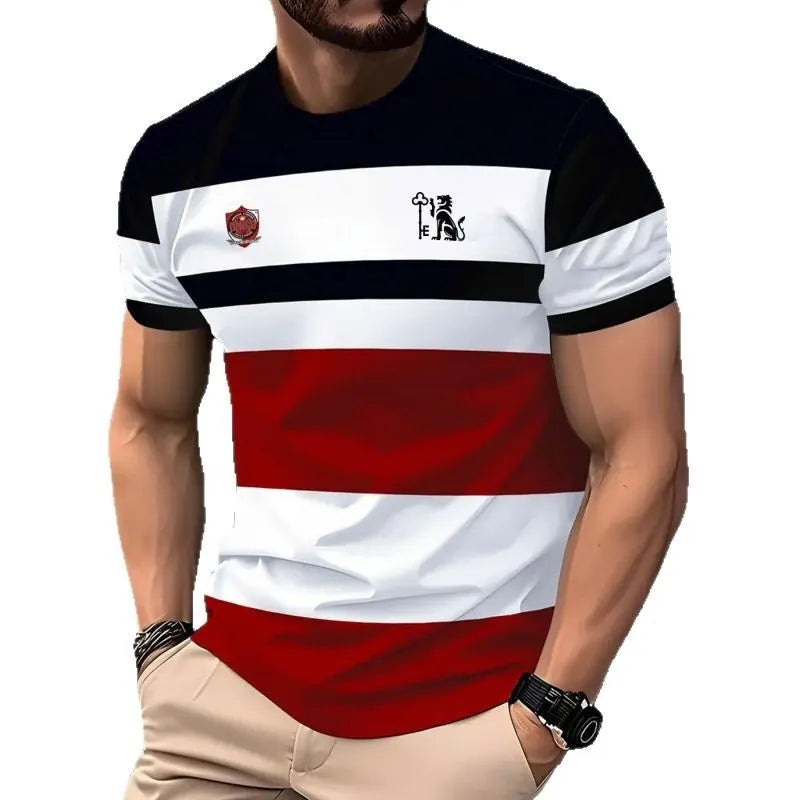 Men's short-sleeved T-shirt with digital 3D printing stripes pattern in loose fit for summer wear