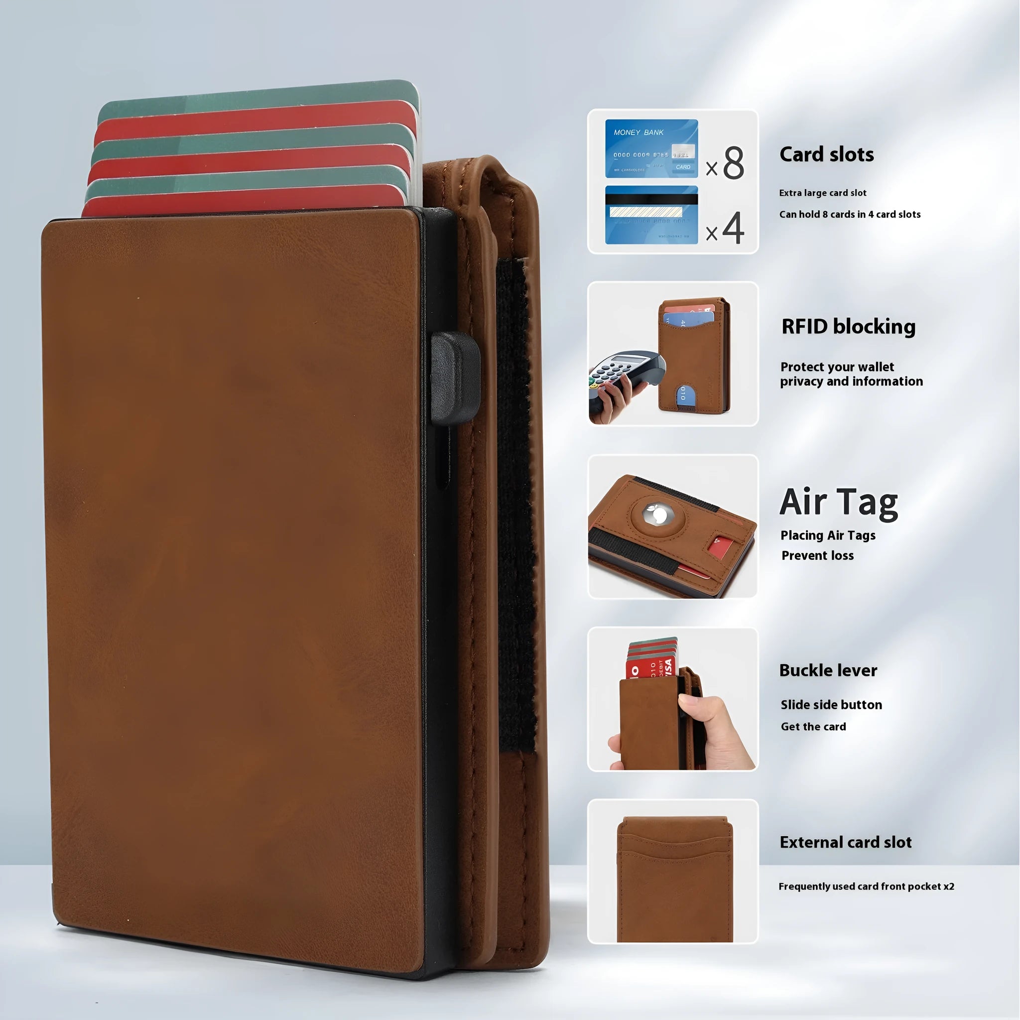 Men's card holder wallet in black, dark brown or light brown with synthetic leather lining