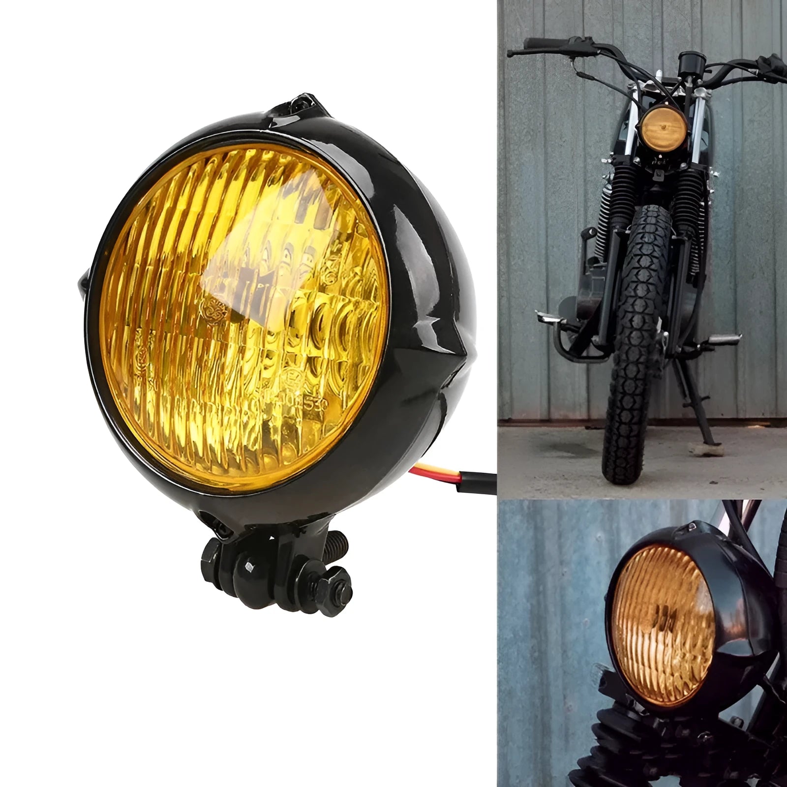 Black aluminium Harley halogen headlight with 8cm diameter and 10mm screw fitting