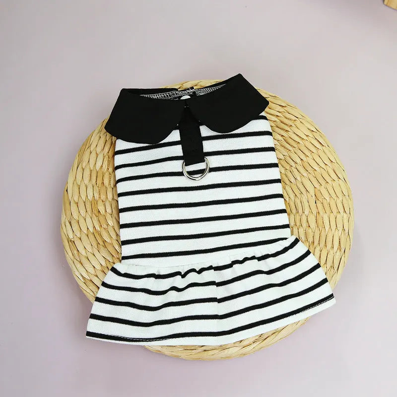 Striped cotton T-shirt and skirt pet summer outfit for dogs and cats