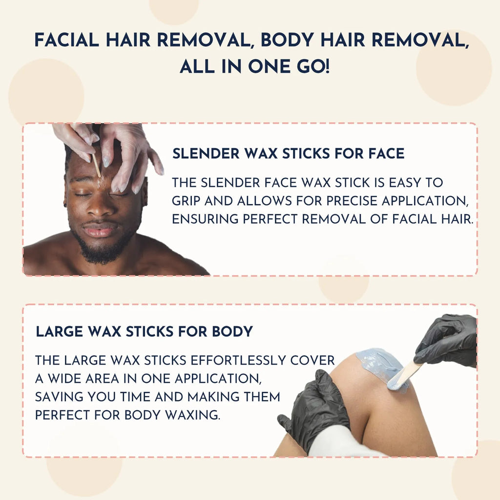 27-piece hypoallergenic hair removal wax kit with machine, coloured wax beads, sticks, and guidebook.