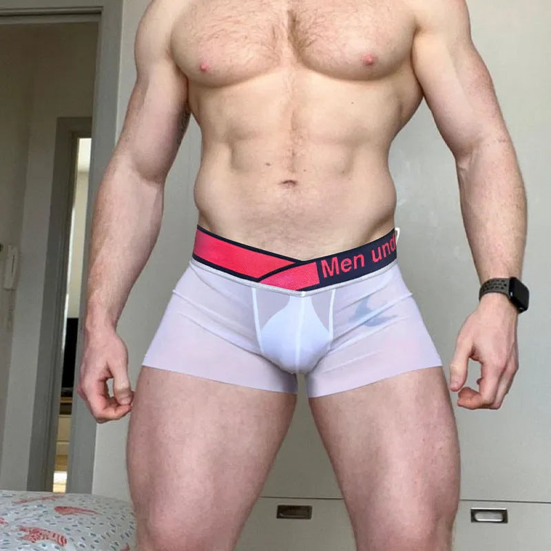 Men's gradient laser pattern modal nylon low-waist underwear in black colour