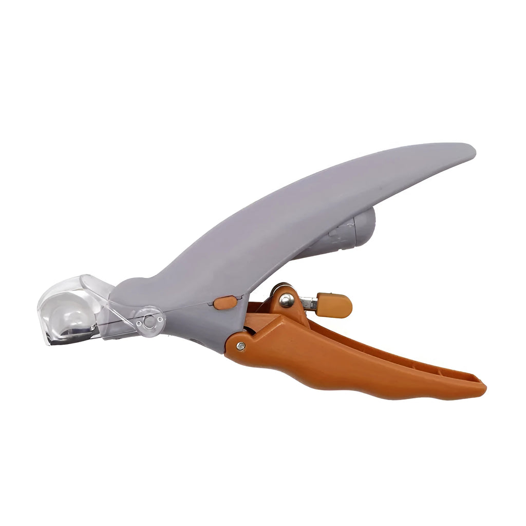 Yellow LED pet nail trimmer with magnifying glass, for trimming cat and dog nails safely.