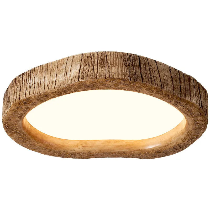 Circular wood grain finish Chinese style LED ceiling lamp
