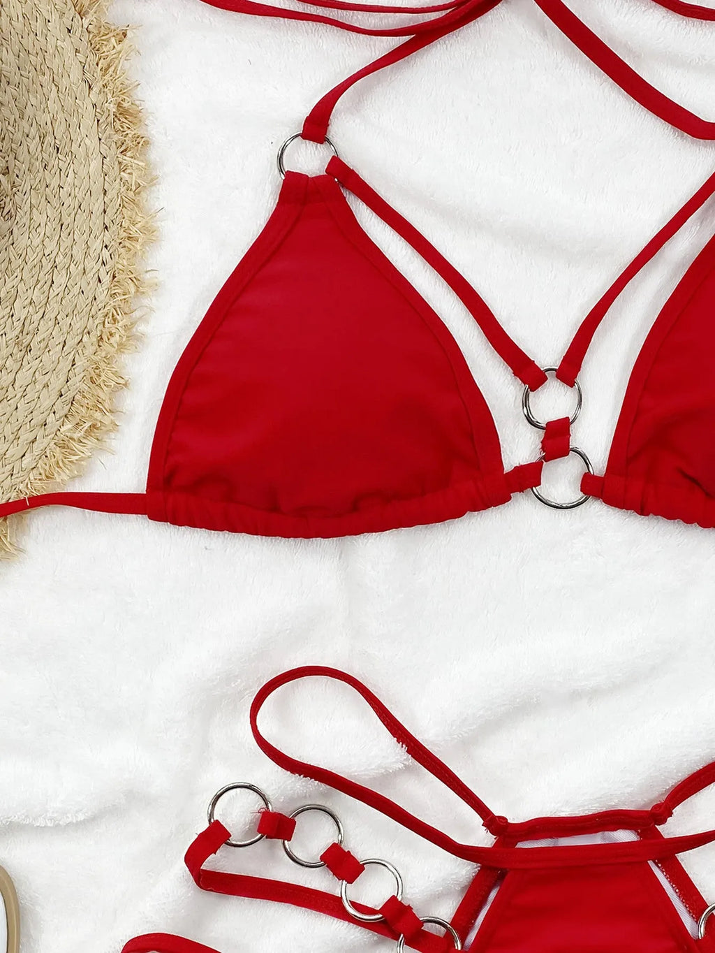 Women's separated bikini swimwear set in nylon fabric showing colour options
