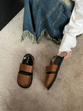 Women's retro Korean style sandals with closed toe, ankle strap buckle, in apricot colour.