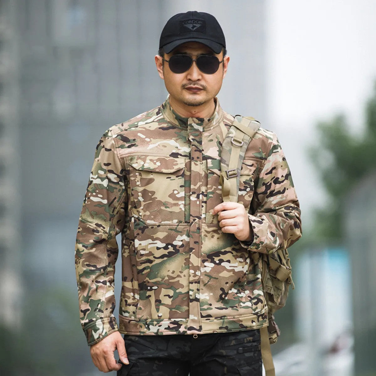 Bone Frog Peak Breaker black soft shell tactical jacket for mountaineering and camping
