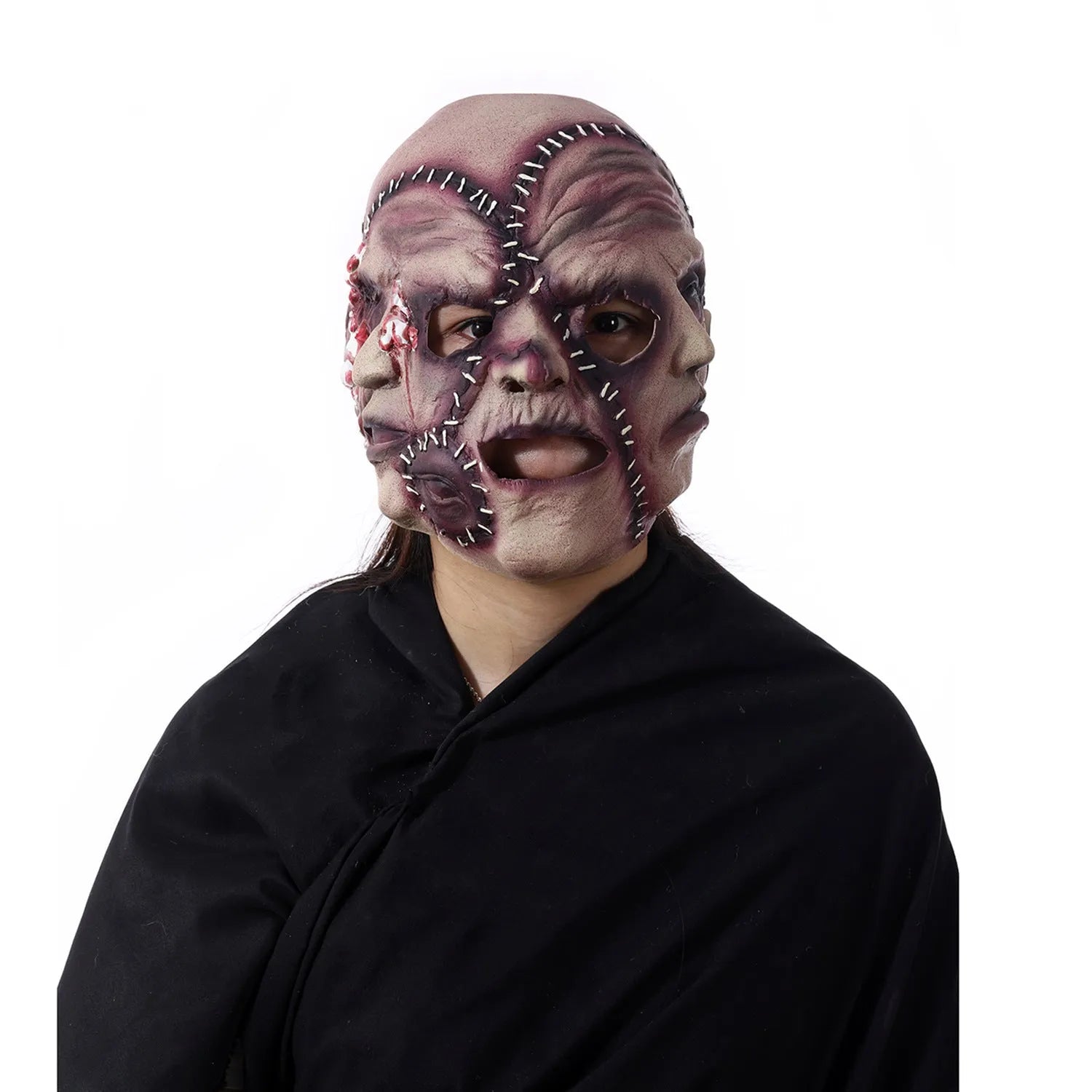 Three-sided grimace horror Halloween mask in natural latex with realistic facial texture