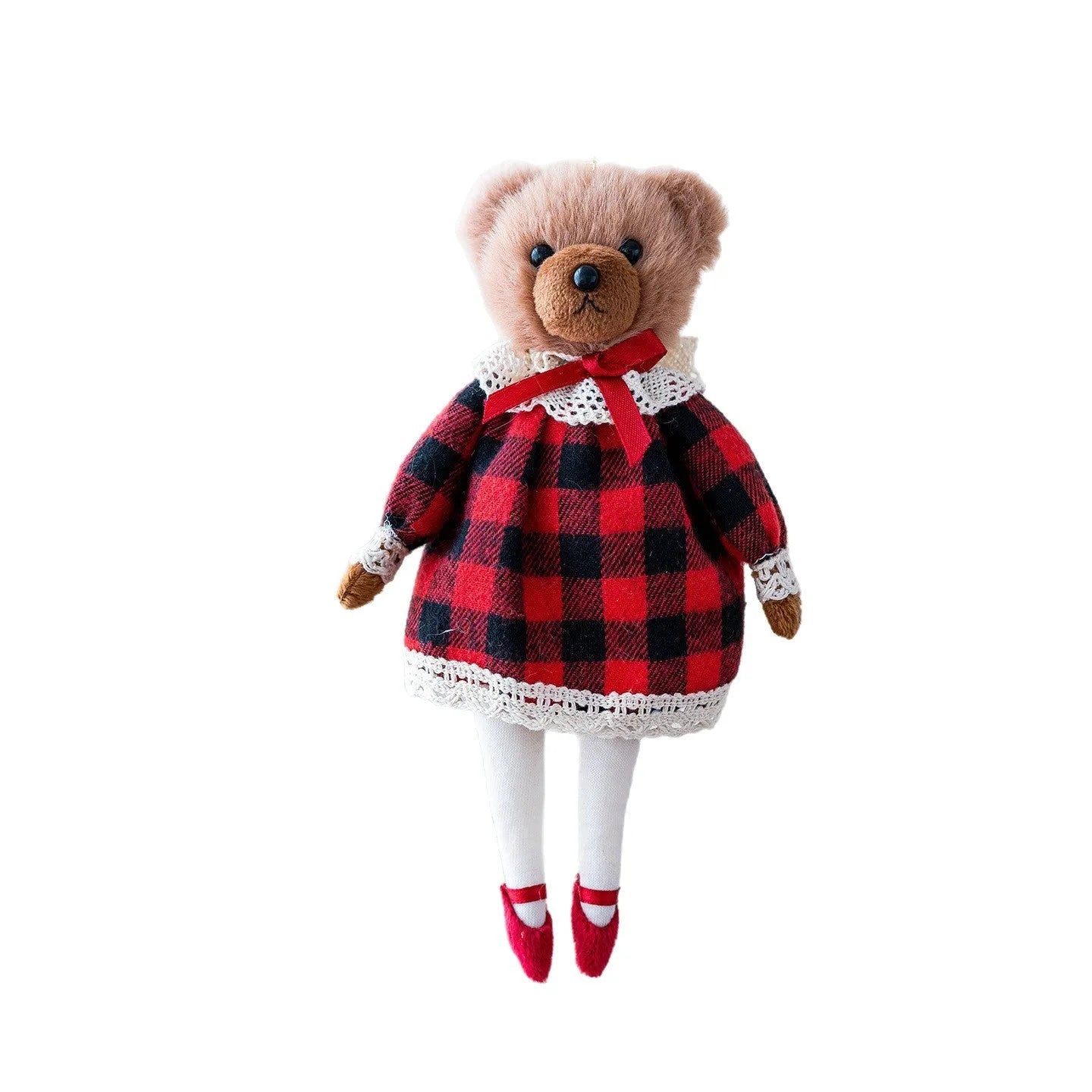 Cartoon-style plush bear couple wearing cotton plaid suits, gentleman bear and princess bear.