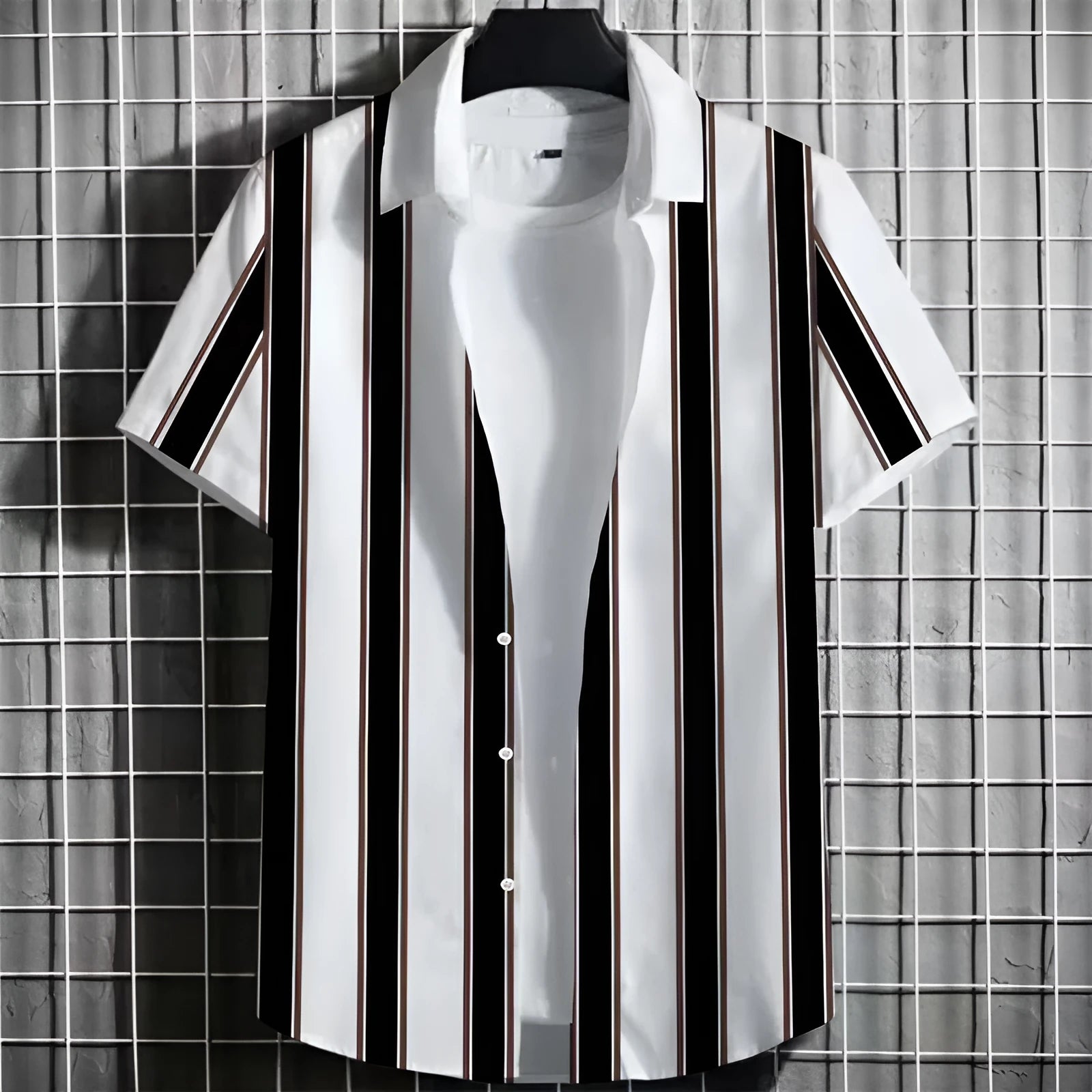 Men's striped linen T-shirt with 3D printing design, short sleeves, multiple colour options