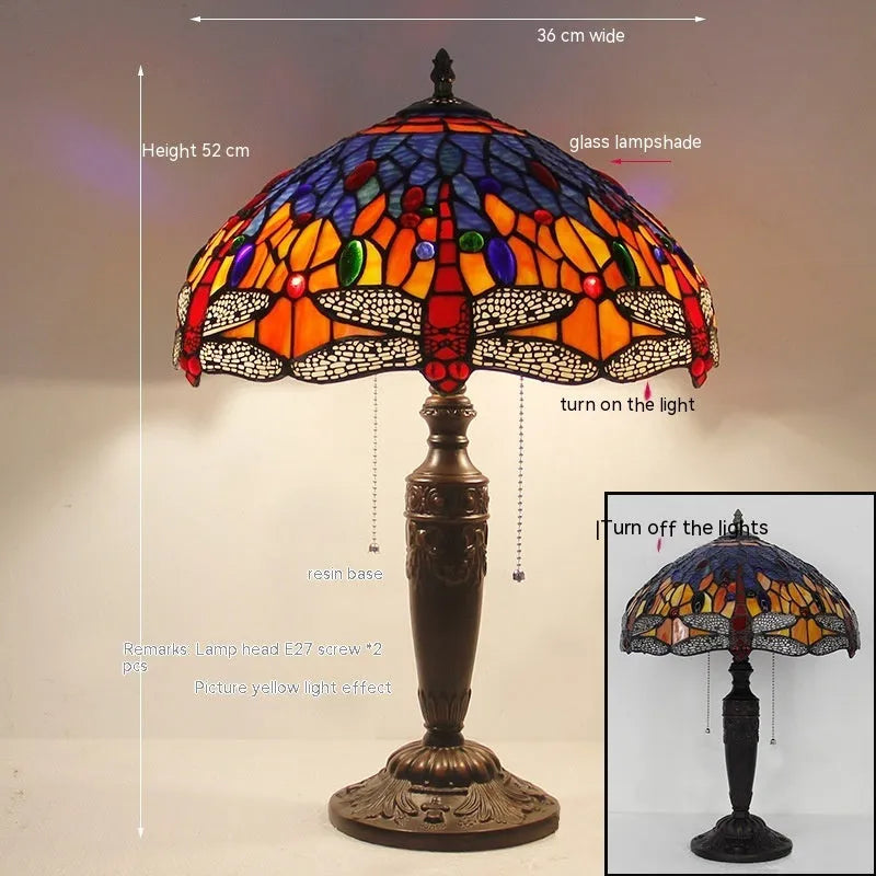 Stone table lamp with Tiffany dragonfly design in European retro style