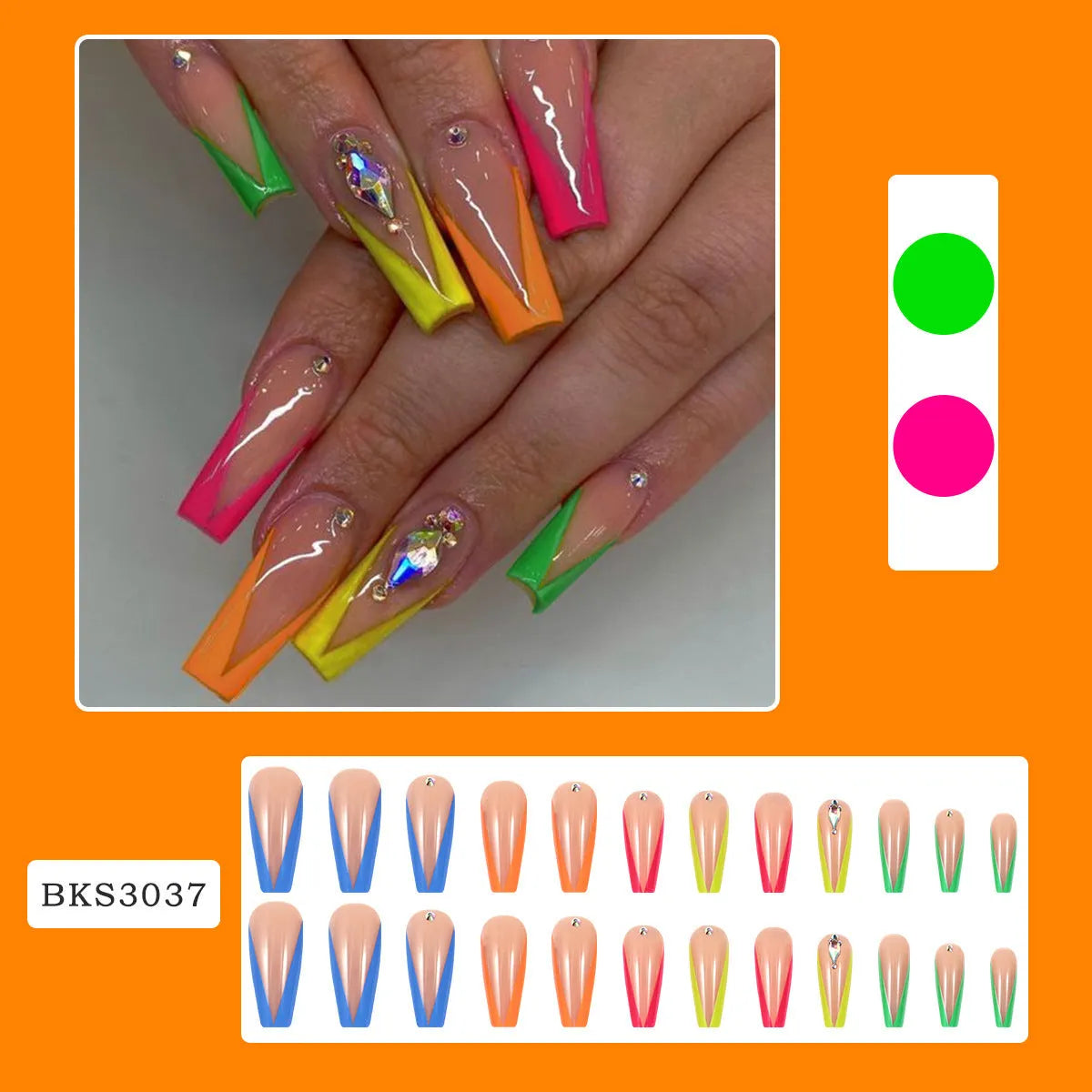 Diamond colour French press-on nail tips with cartoon love cross heart pattern and jelly glue adhesive