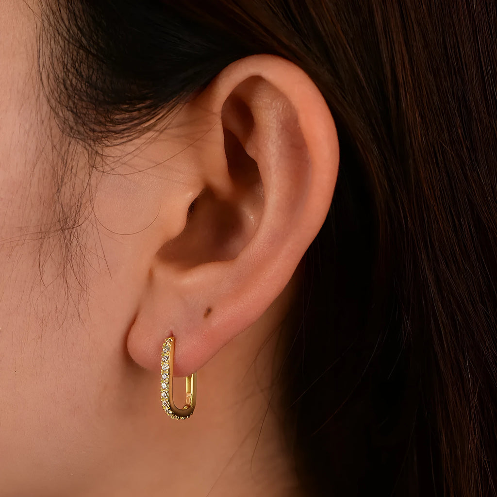 Women's S925 sterling silver oval zircon ear clips in geometric design