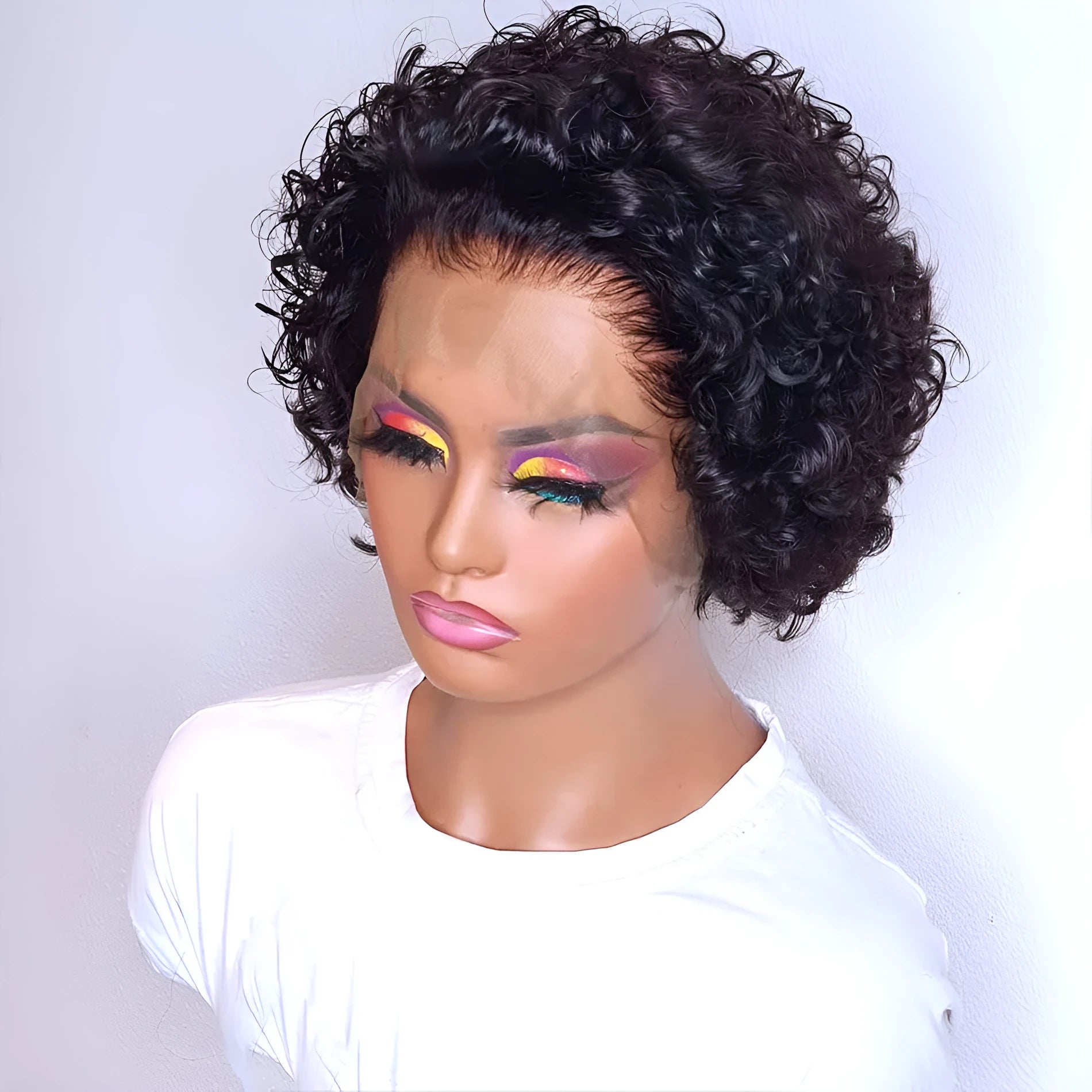 Black human hair pixie wig with lace front for daily wear.
