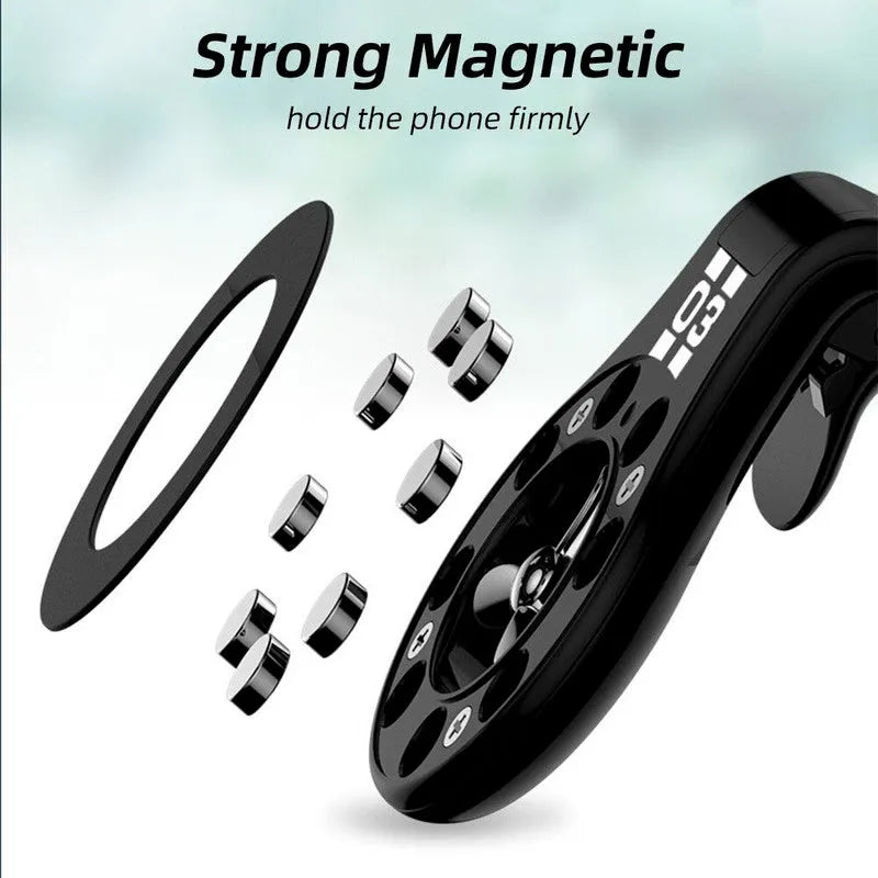 Magnetic car phone holder mounted on air vent with smartphone attached and perfume slices