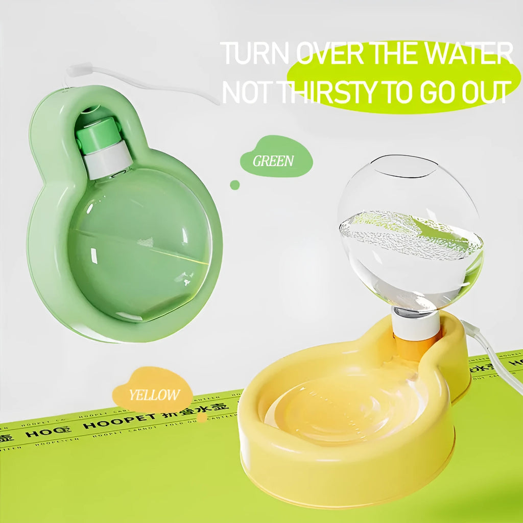 Green pet travel cup with pull-out drinking bowl for dogs during outdoor activities