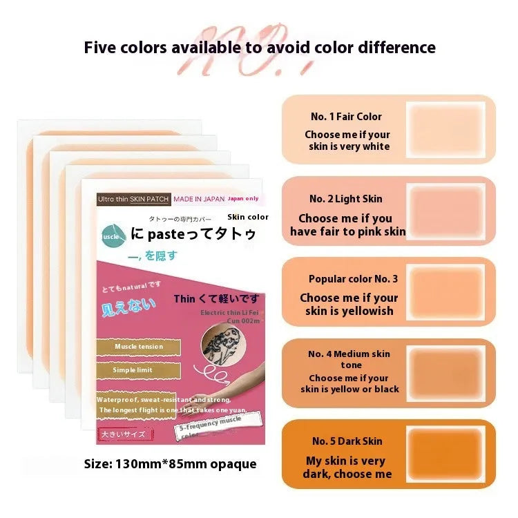 Tattoo cover patch concealer brush makeup tool in assorted skin tone colours.