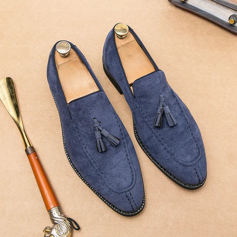 Men's suede matte fashion leather shoes in blue and purple with artificial PU upper and injection moulded sole