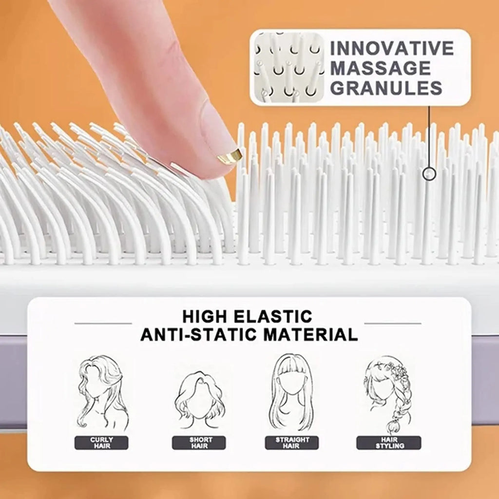 Roland purple self-cleaning hair brush with telescopic handle and wide teeth for detangling