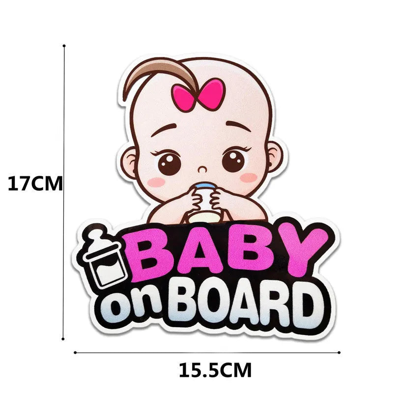 Baby On Board reflective car stickers with PET material in various baby pattern designs
