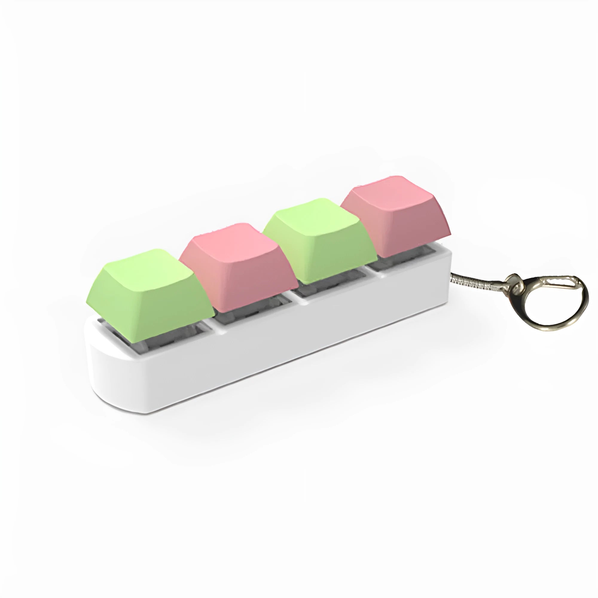 Compact 4-key mechanical keyboard switch tester on a desk, showing coloured ABS plastic construction.