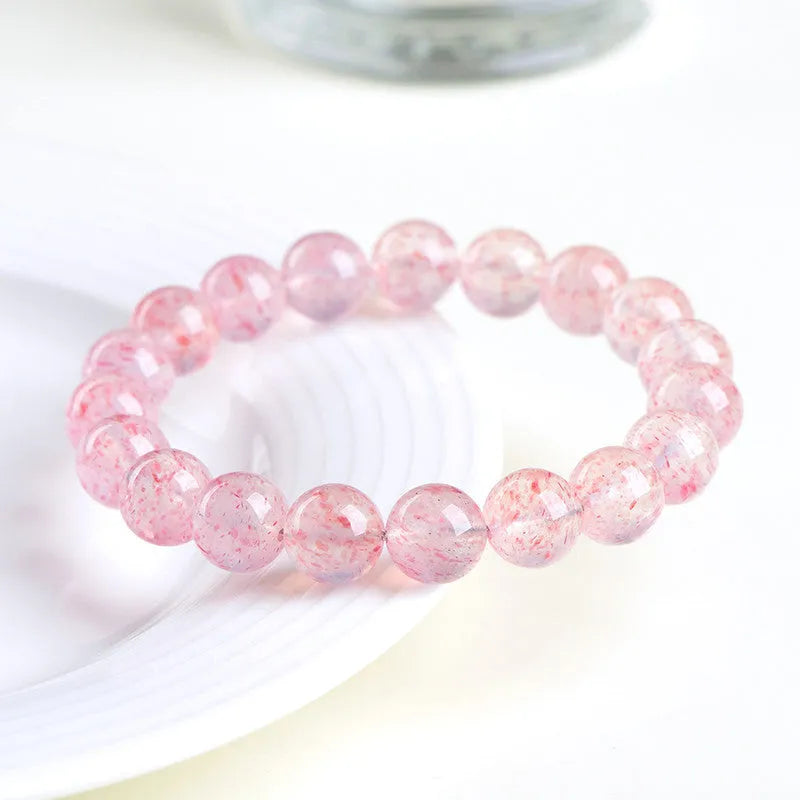 Strawberry quartz crystal bracelet with 10-10.8mm natural white water gemstone beads