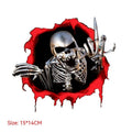 Printed reflective colourful broken shell and metal skull design car sticker measuring 15cm by 14cm.