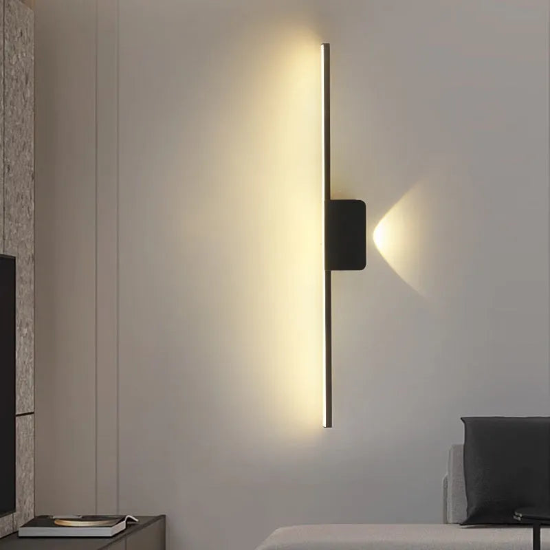 Modern black LED mirror headlight bedside lamp on bedside table, 40cm or 55cm height option