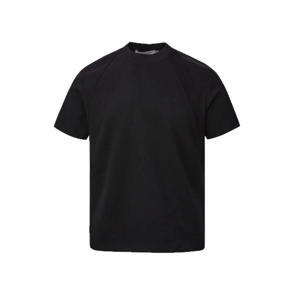 Loose fit short sleeve top with air layer stitching detail in black, grey, or white.