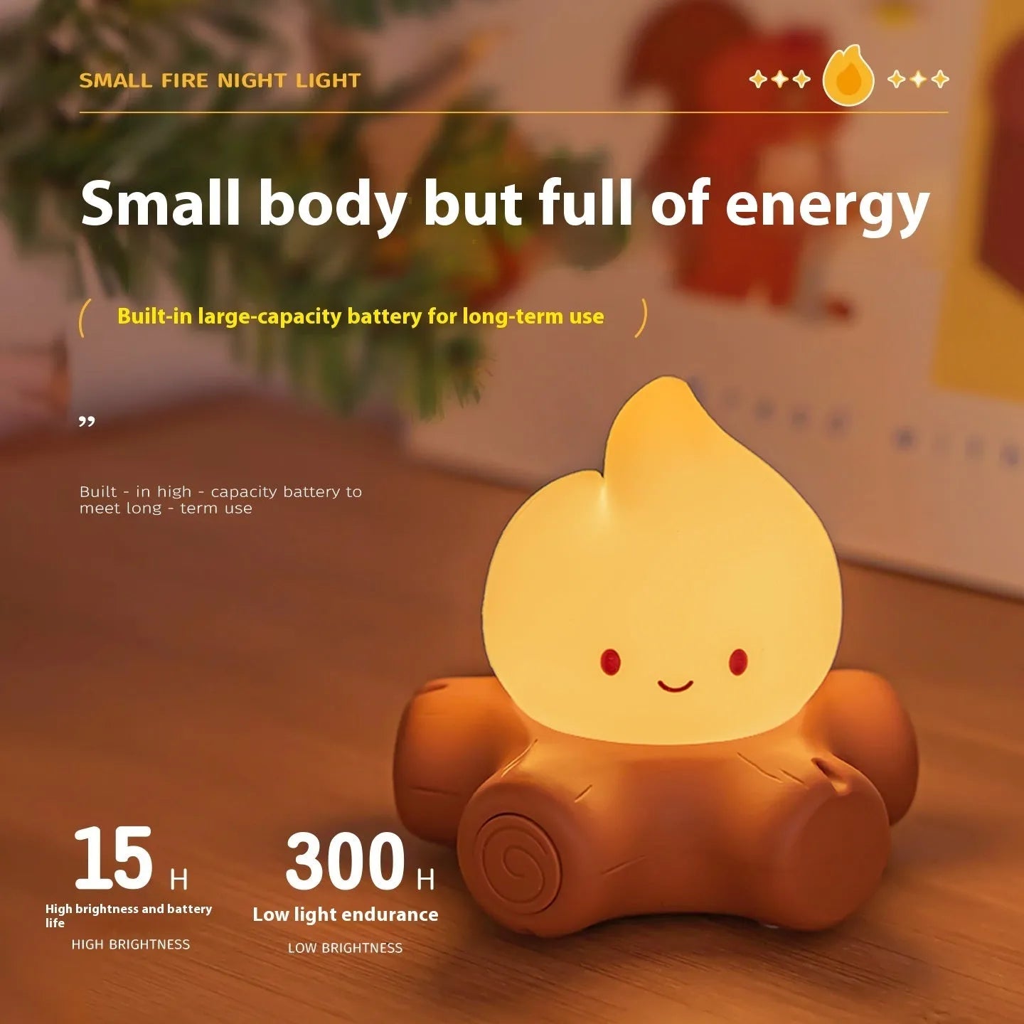 Cartoon-style silicone night light with ABS shade showing yellow illumination and Chinese characters