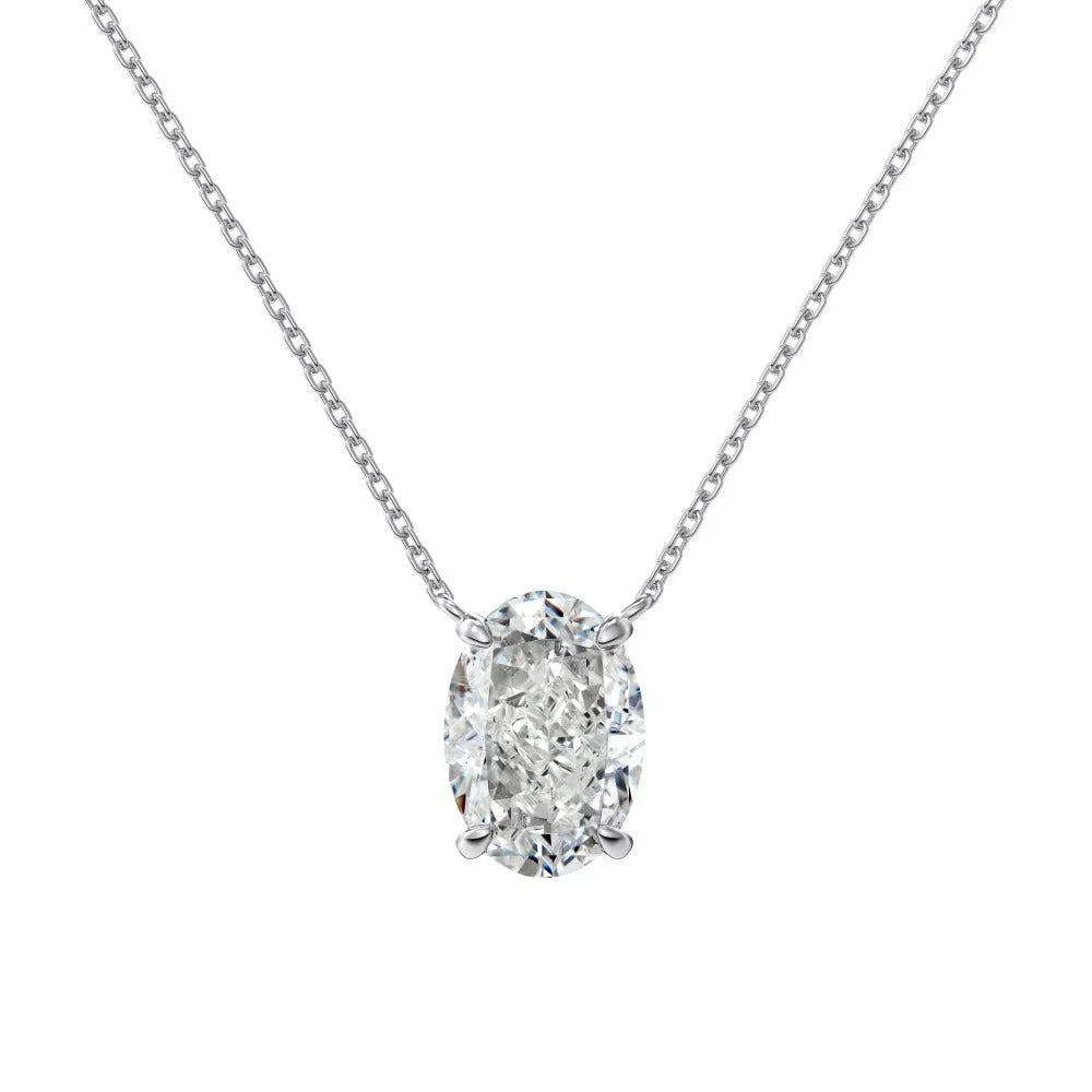 S925 sterling silver necklace with oval ice flower pendant in platinum or gold electroplated finish