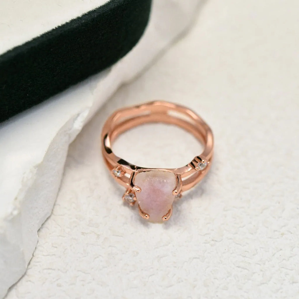 925 silver irregular triangle moonstone ring in rose gold, white gold, or yellow gold finish