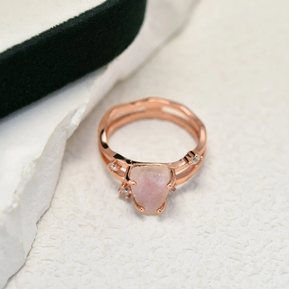 925 silver irregular triangle moonstone ring in rose gold, white gold, or yellow gold finish