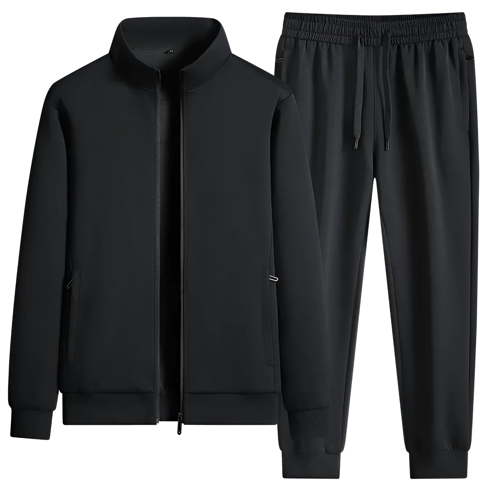 Pure cotton solid colour leisure sports suit set with long sleeve top and trousers in black, blue, and gray regular fit