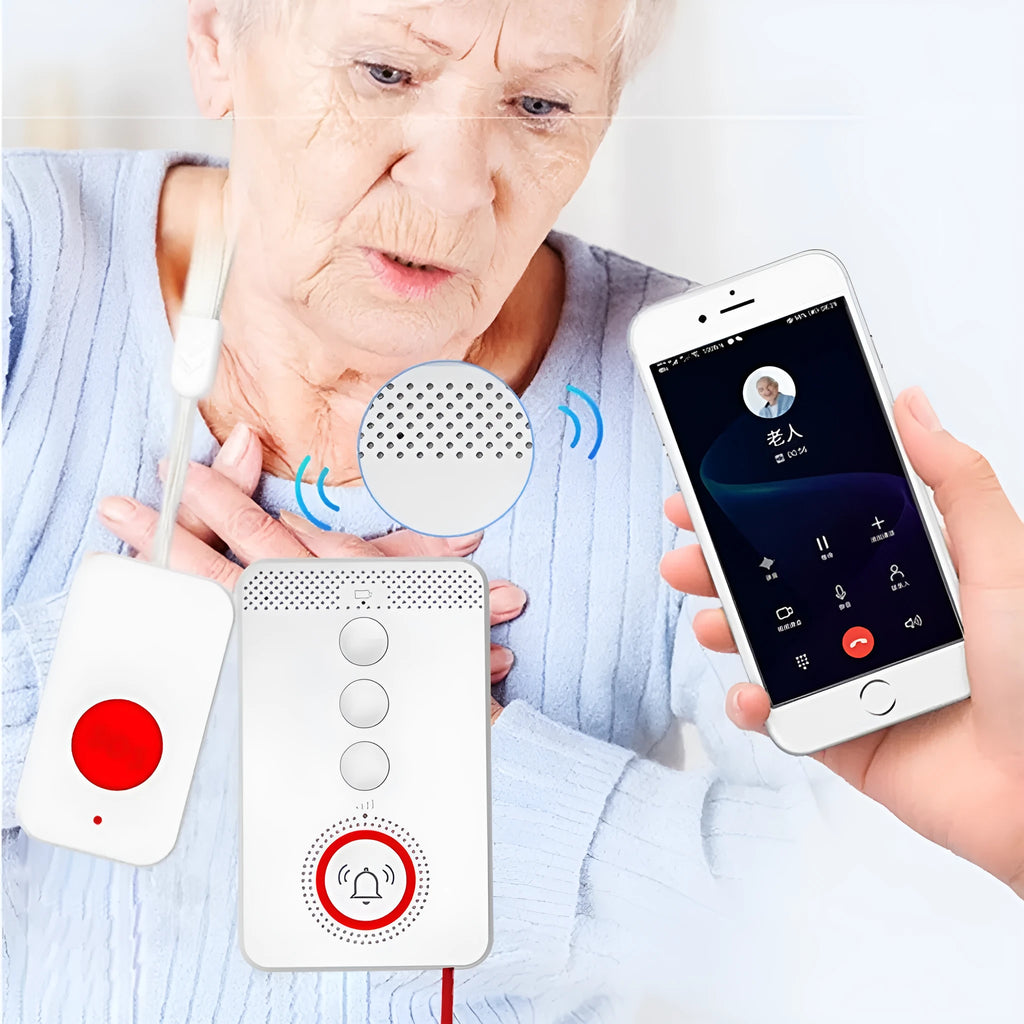 White elderly emergency alert device with buzzer and three emergency buttons for home safety