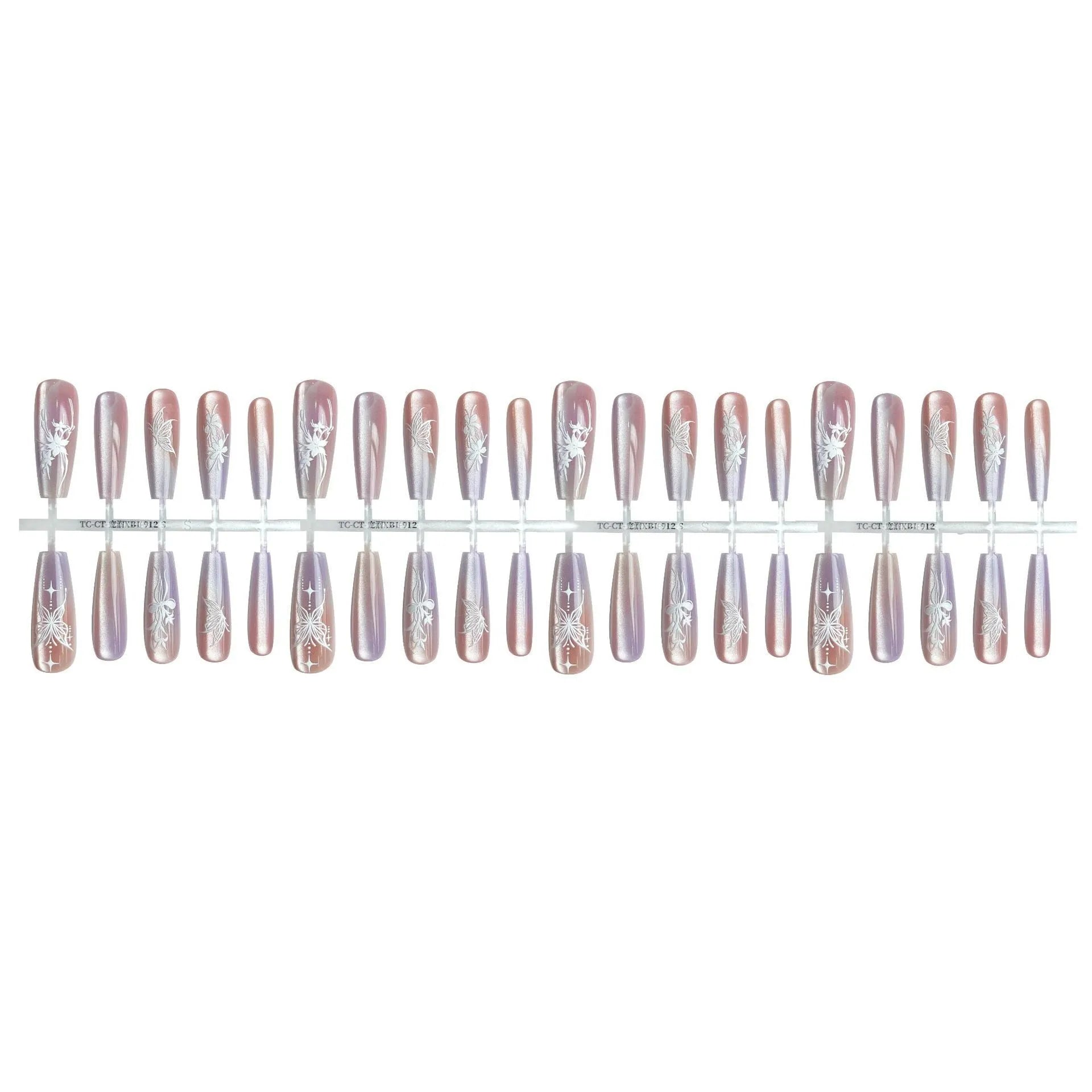 Retro cat eye long ladder fake nails for ladies in Moon Rhyme colour with ultra-thin seamless design 40 pieces