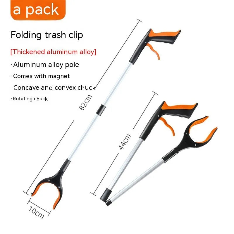 Blue plastic and aluminium alloy adjustable clip for securing a rubbish bag on a bin rim.