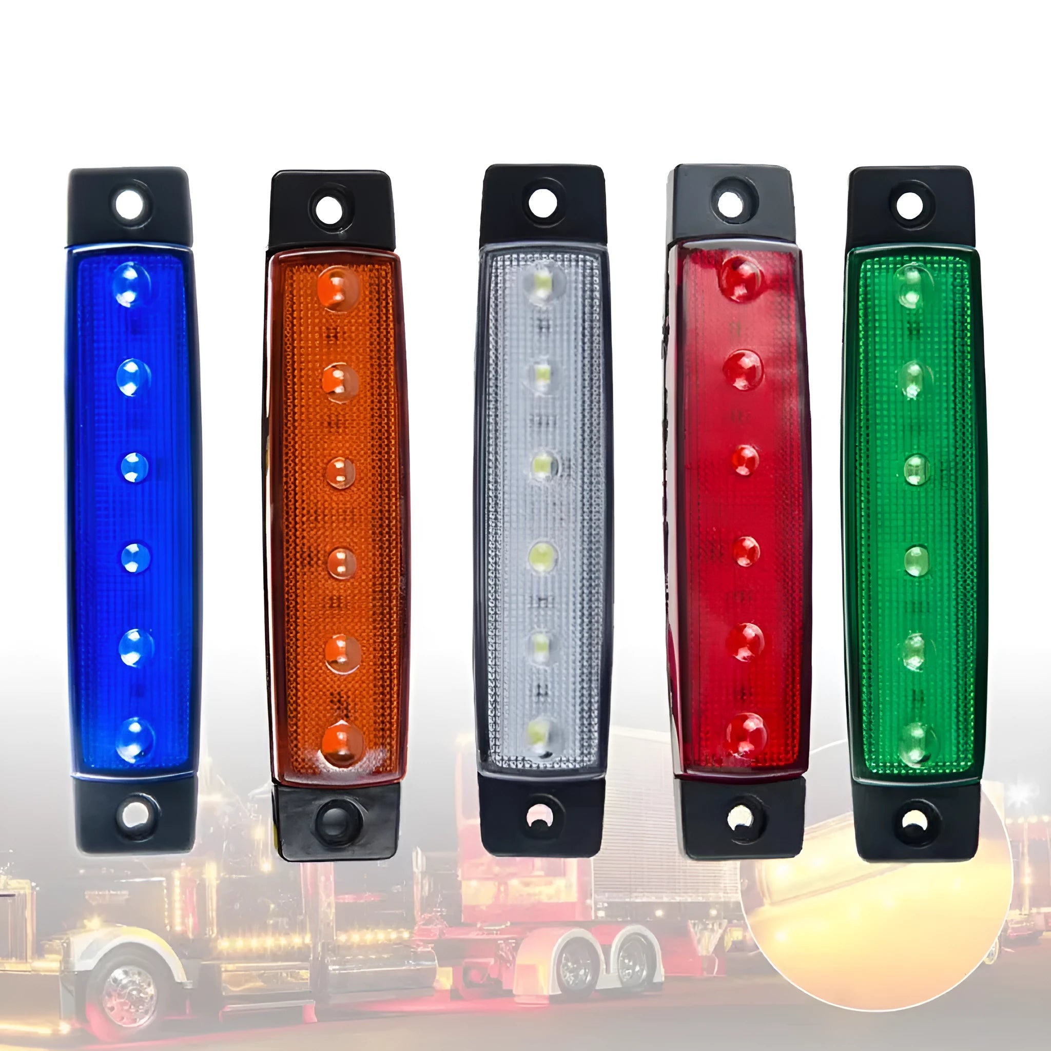 Compact rectangular trailer side warning light in multiple colour options