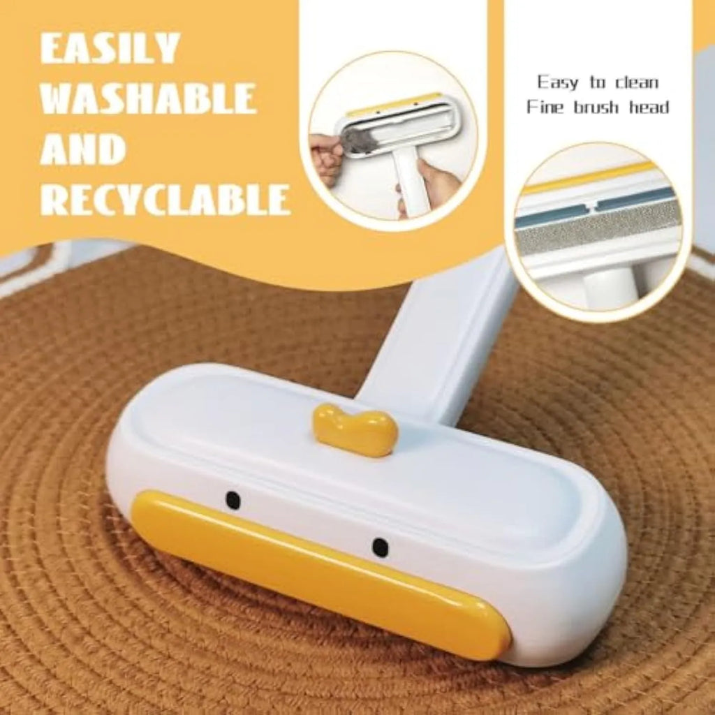 Yellow duck designed portable pet hair remover with reusable bristles for furniture and car seats
