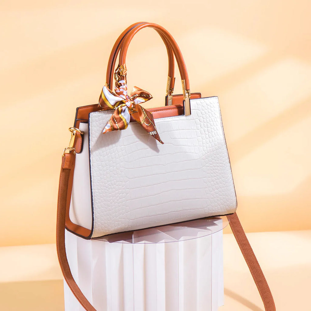 Milky white women's PU shoulder handbag with slit pocket and organised interior compartments