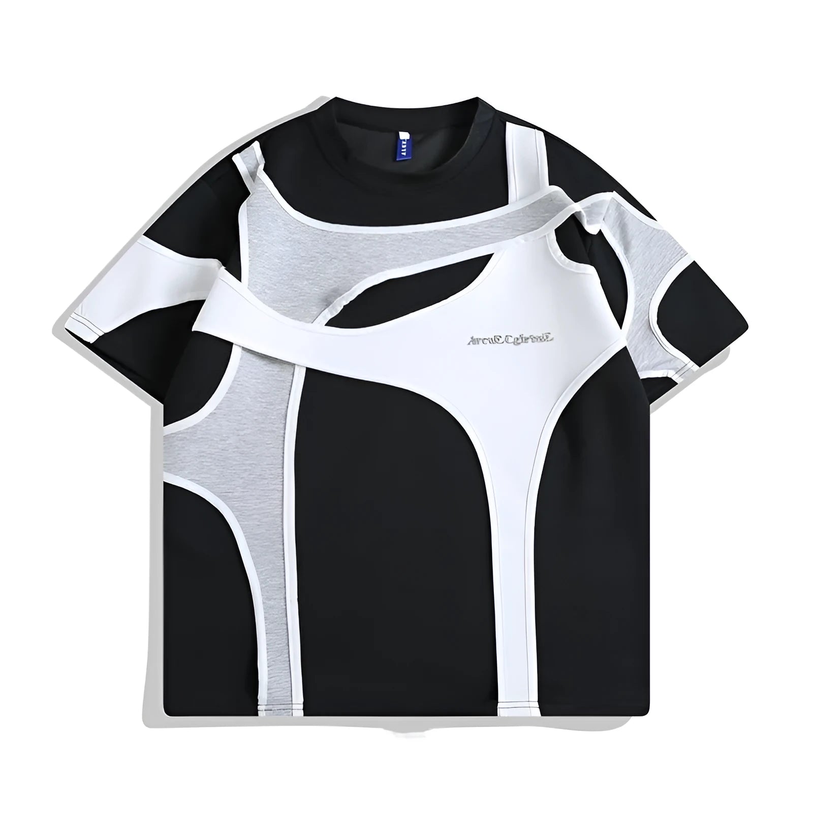 Men's black loose fit cotton t-shirt showing double-layer shoulder stitching detail