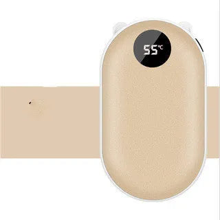 USB rechargeable mini hand warmer and power bank in rose gold, showing compact size and modern design.