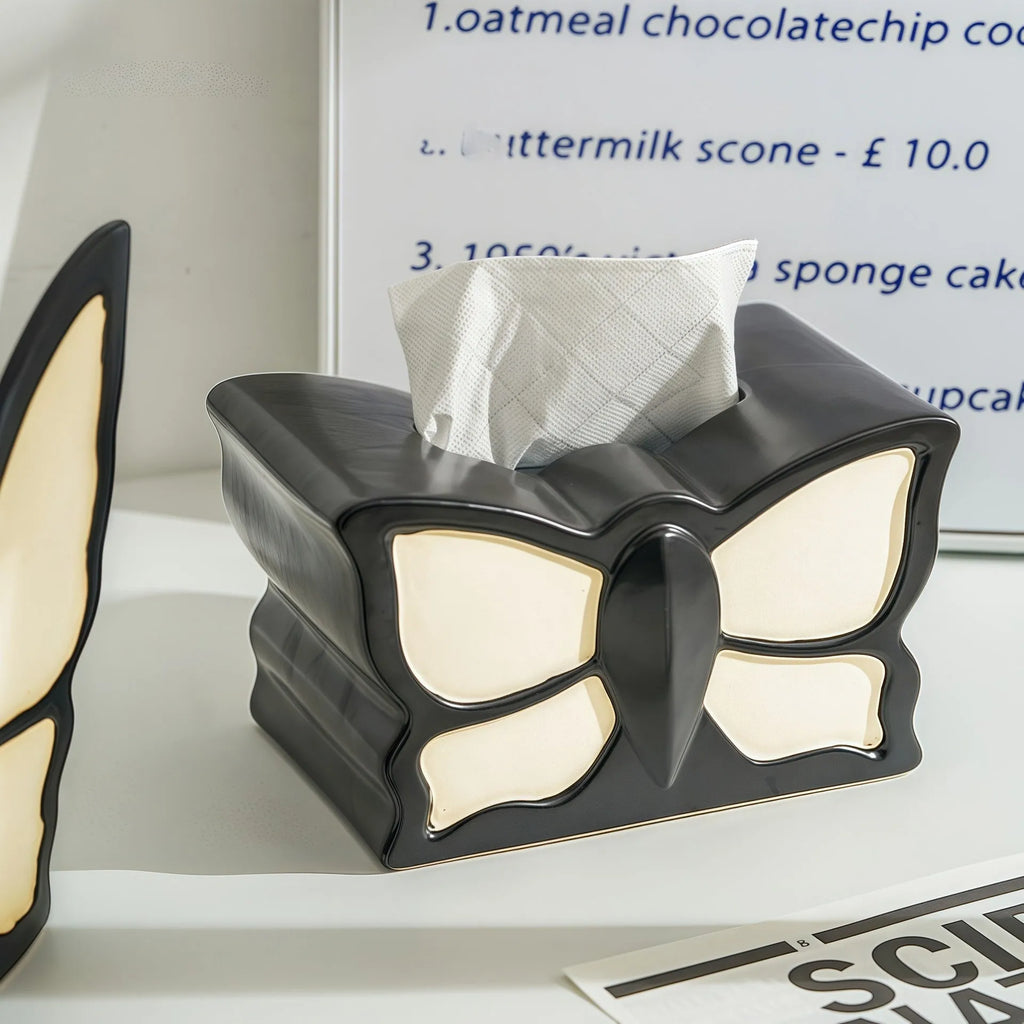 Ceramic butterfly vase and matching tissue box set in light luxury style for living room
