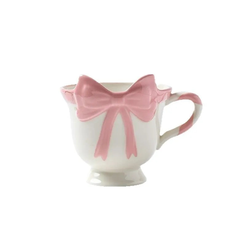 Ceramic heart bow mug in black pink or white powder with 301-400ml capacity