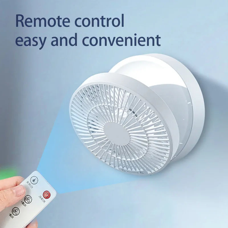 Portable rechargeable folding desk fan with remote control and night light in blue colour