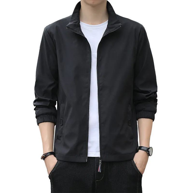 Korean style loose fit autumn jacket with lapel collar in lightweight polyester fabric